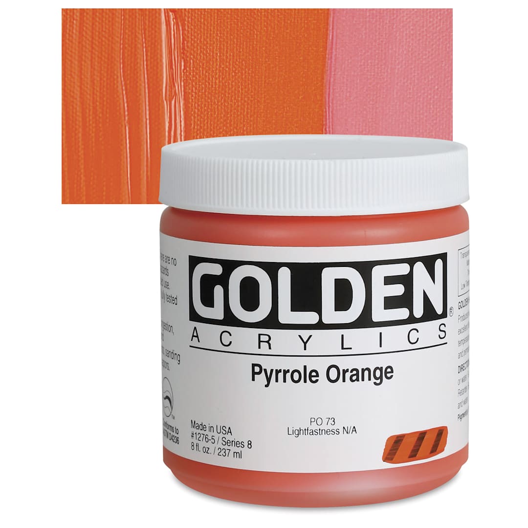 Open in modal - Golden Heavy Body Artist Acrylic - Pyrrole Orange, 8 oz jar and swatch