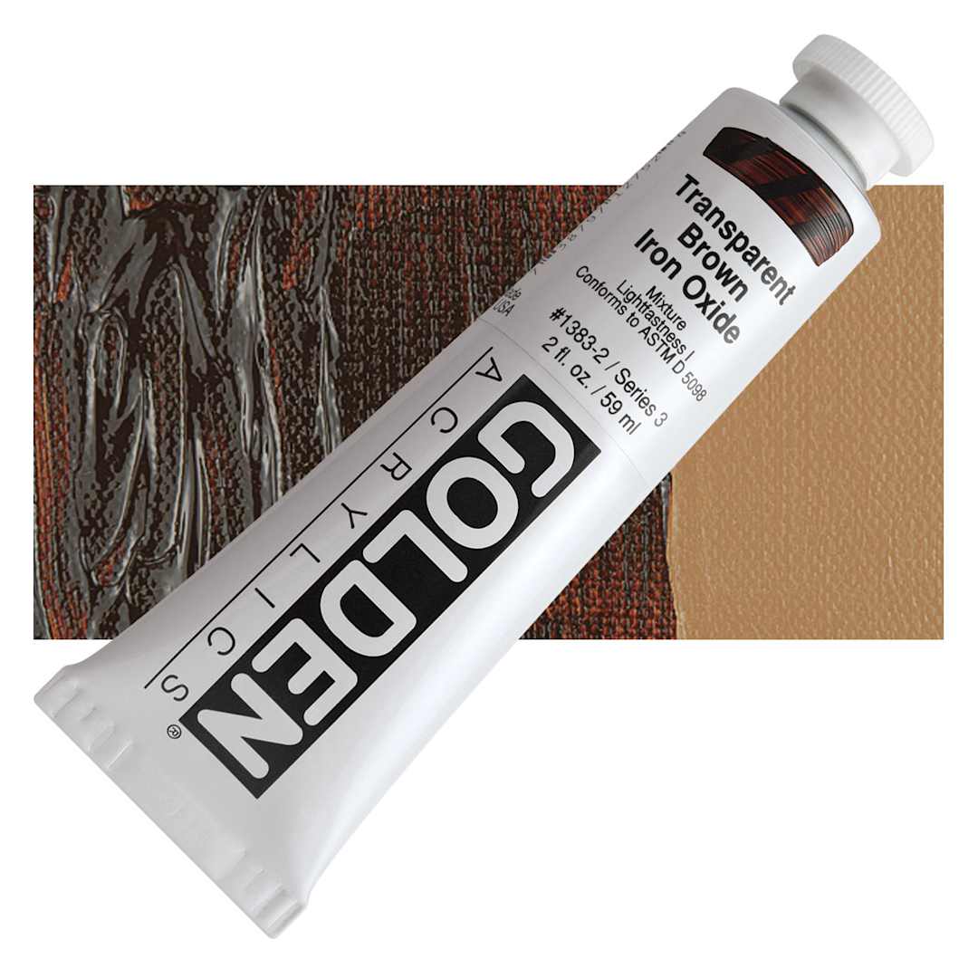 Open in modal - Golden Heavy Body Artist Acrylic - Transparent Brown Iron Oxide, 2 oz Tube and swatch