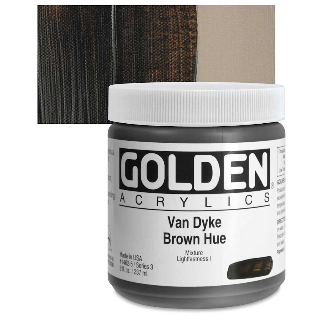 Open in modal - Golden Heavy Body Artist Acrylic - Van Dyke Brown Hue, 8 oz Jar and swatch