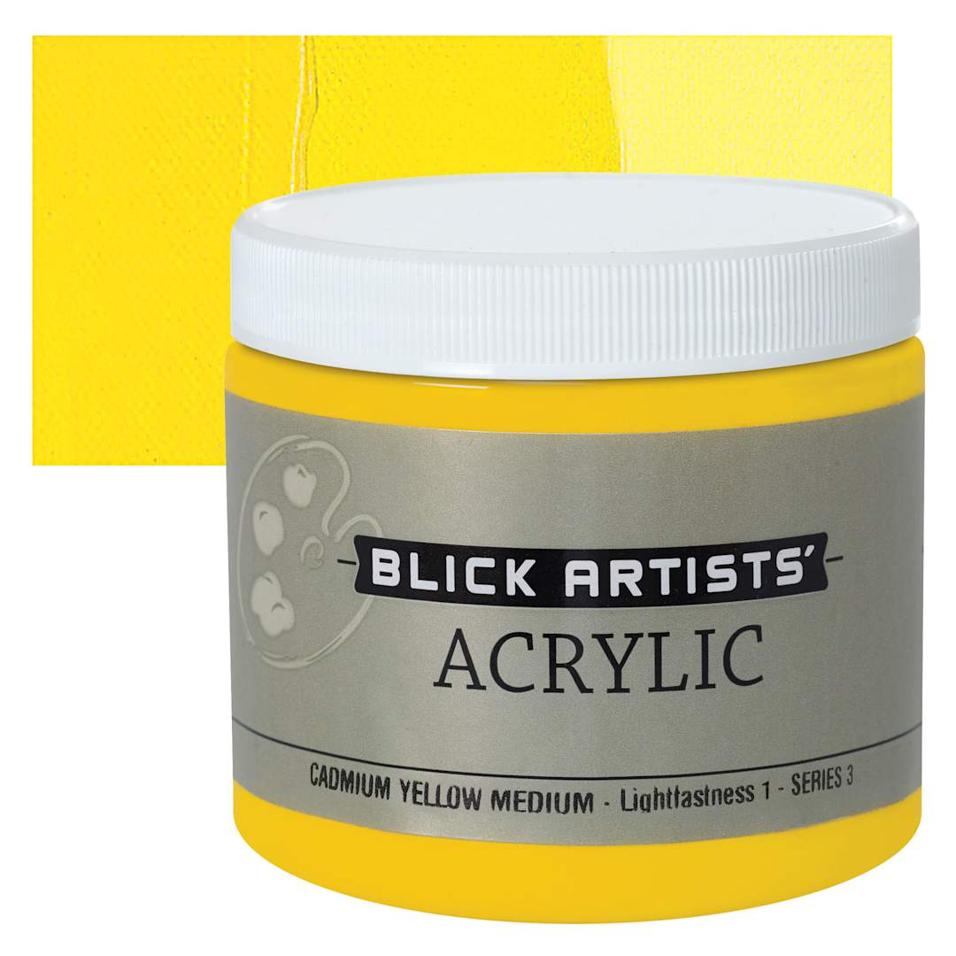 Open in modal - Blick Artists' Acrylic - Cadmium Yellow Medium, 16 oz jar and swatch