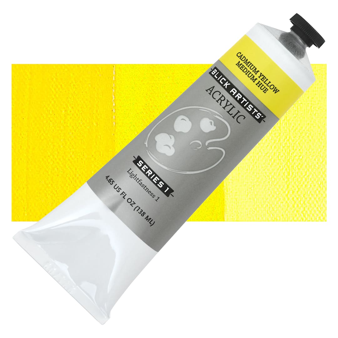 Open in modal - Blick Artists' Acrylic - Cadmium Yellow Medium Hue, 4.65 oz tube and swatch
