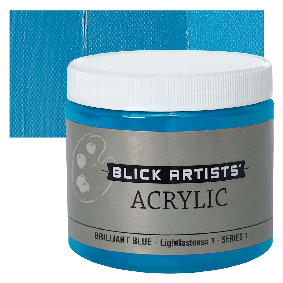 Open in modal - Blick Artists' Acrylic - Brilliant Blue, 16 oz jar and swatch