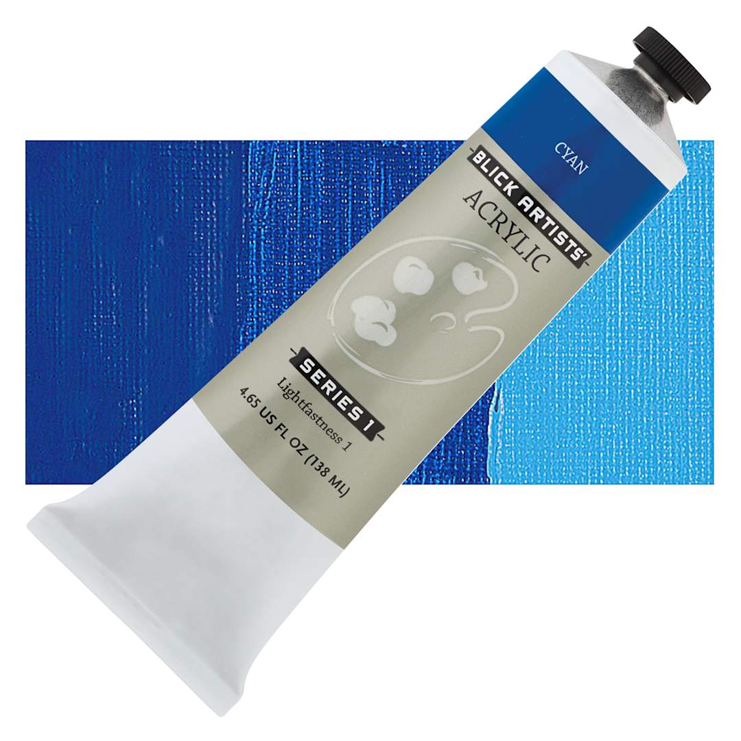 Open in modal - Blick Artists' Acrylic - Cyan, 4.65 oz tube and swatch