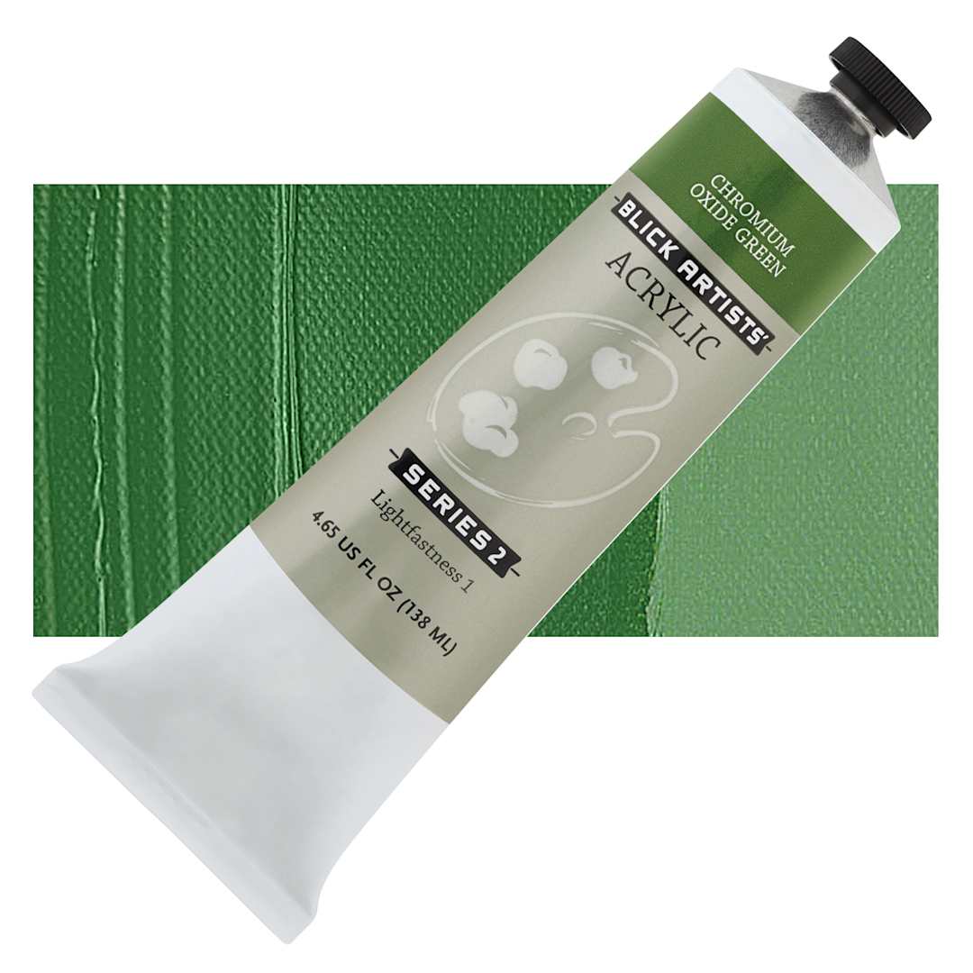 Open in modal - Blick Artists' Acrylic - Chromium Oxide Green, 4.65 oz tube and swatch