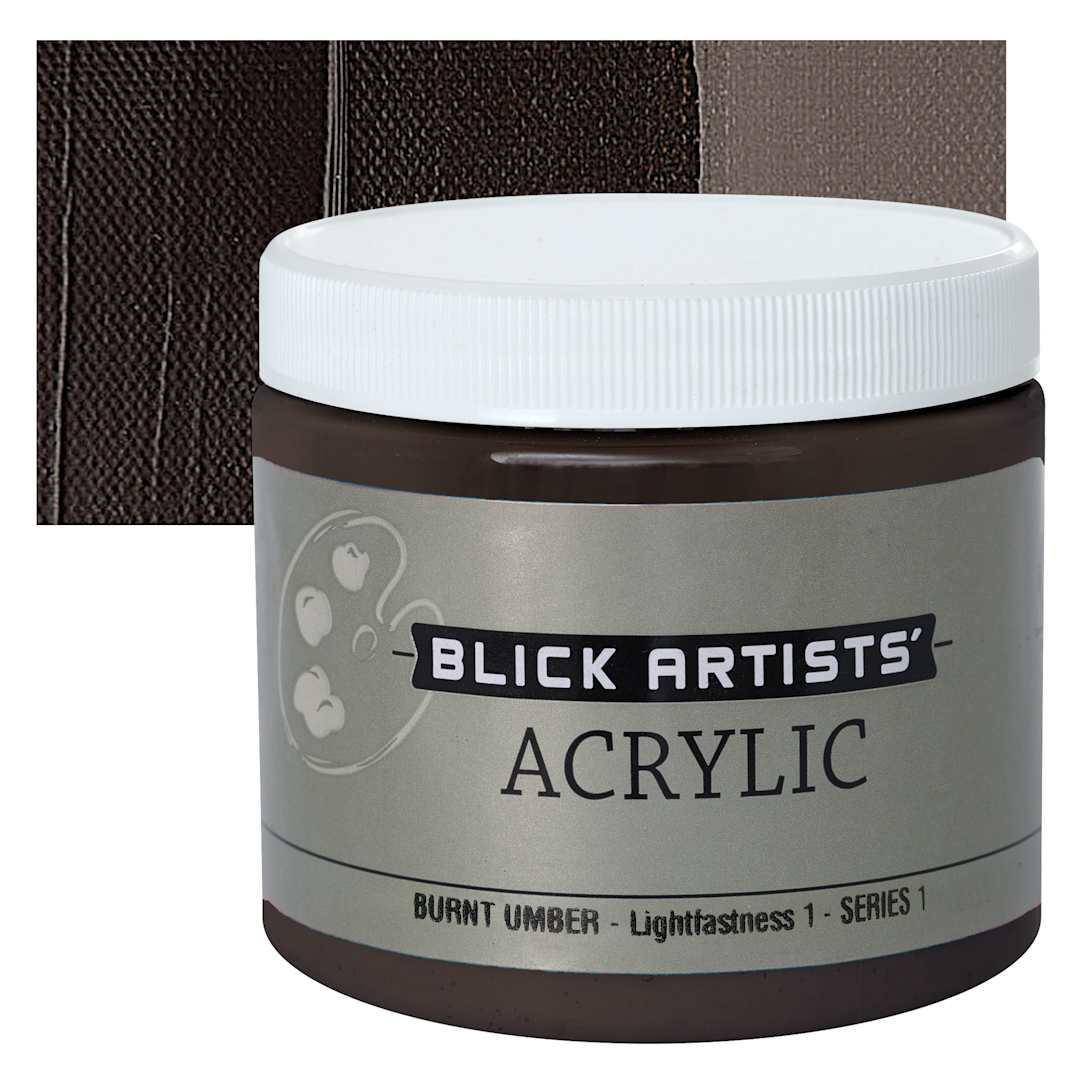 Open in modal - Blick Artists' Acrylic - Burnt Umber, 16 oz jar and swatch