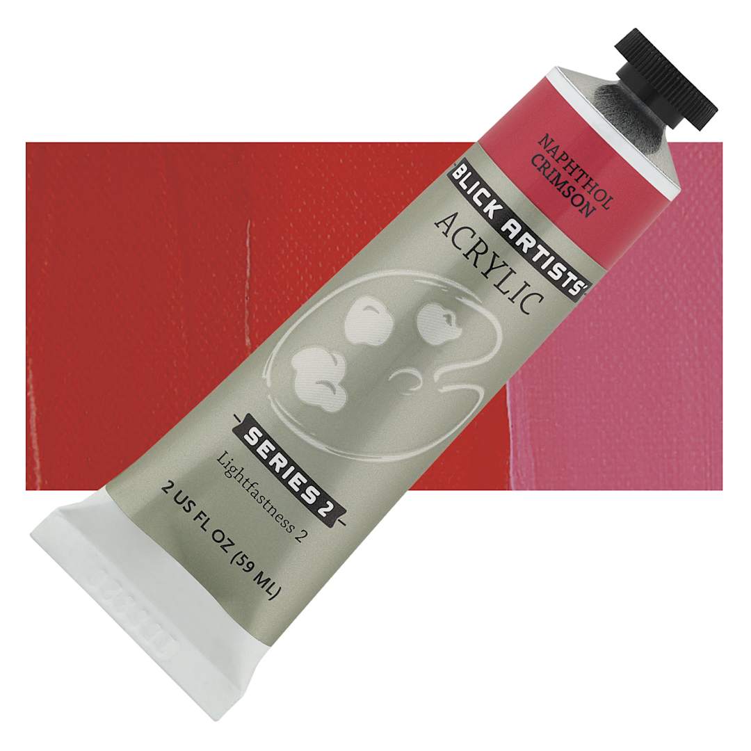 Open in modal - Blick Artists' Acrylic - Naphthol Crimson, 2 oz tube and swatch