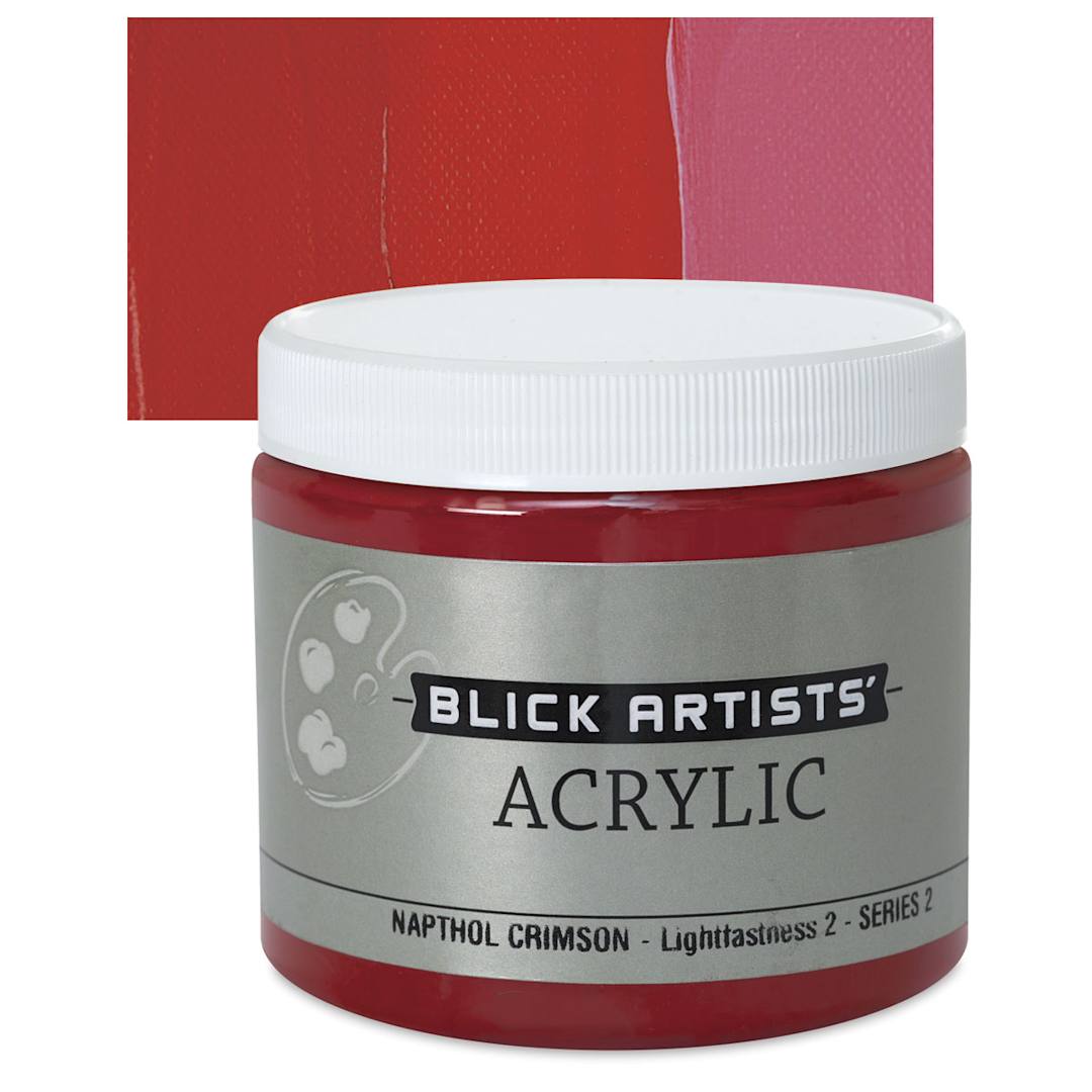 Open in modal - Blick Artists' Acrylic - Naphthol Crimson, 16 oz jar and swatch
