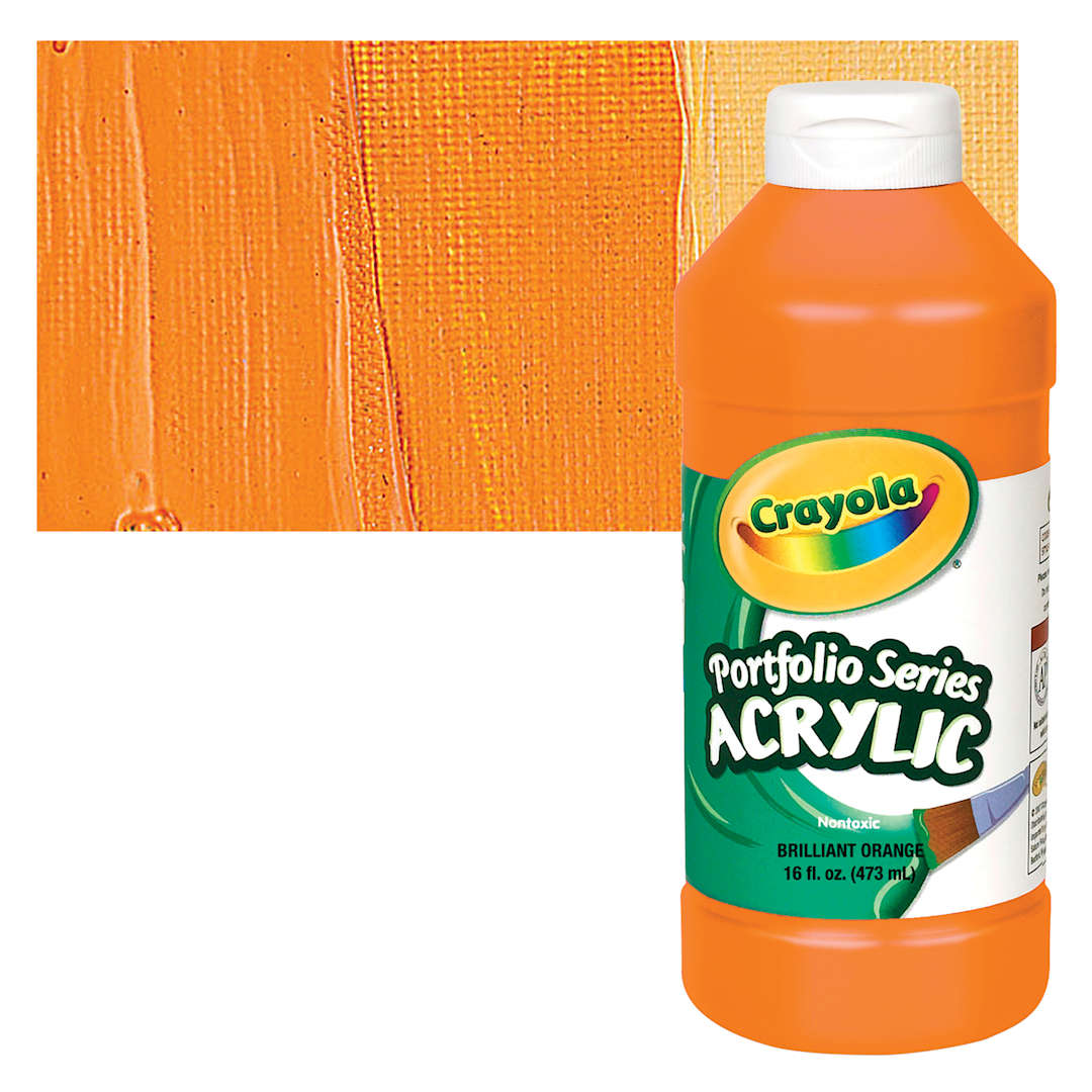Open in modal - Crayola Portfolio Series Acrylic - Brilliant Orange, 16 oz bottle and swatch