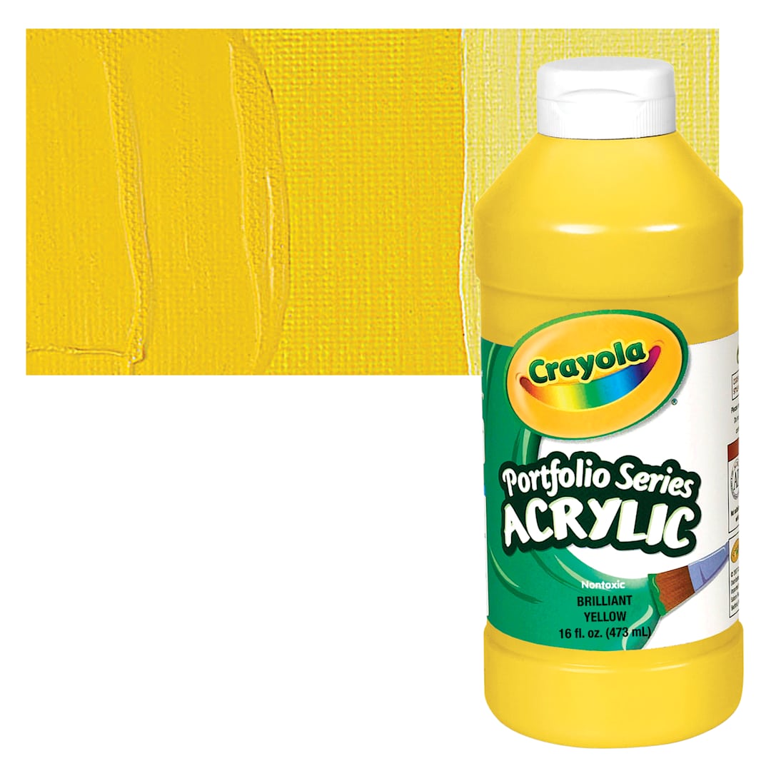 Open in modal - Crayola Portfolio Series Acrylic - Brilliant Yellow, 16 oz bottle and swatch