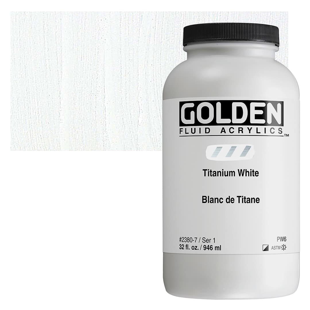 Open in modal - Golden Fluid Acrylic - Titanium White, 32 oz bottle and swatch