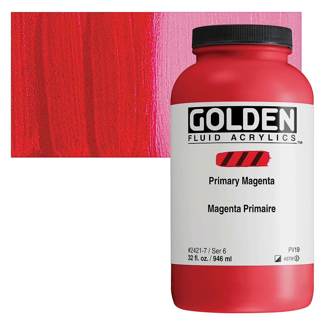 Open in modal - Golden Fluid Acrylic - Primary Magenta, 32 oz bottle and swatch