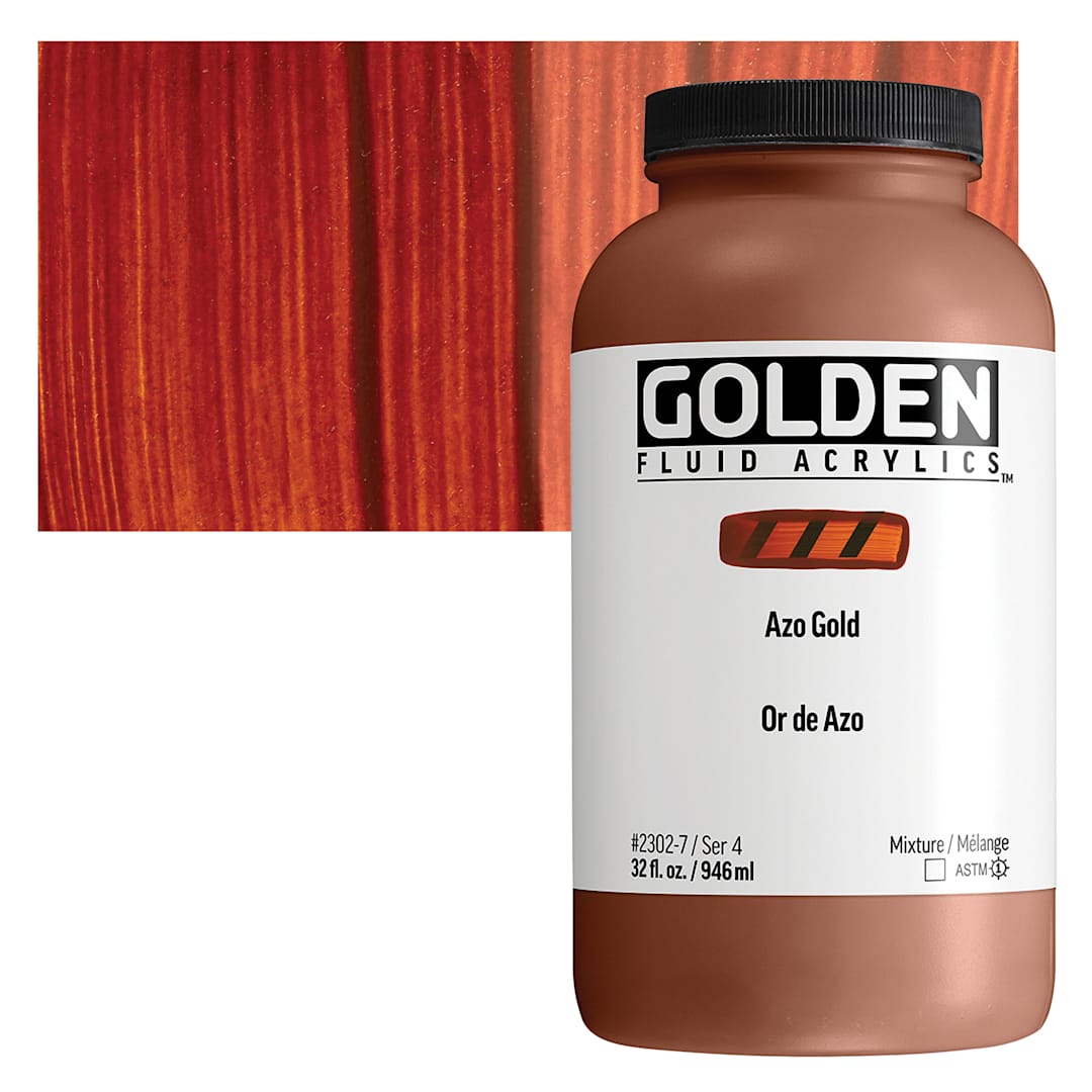 Open in modal - Golden Fluid Acrylic - Azo Gold, 32 oz bottle and swatch