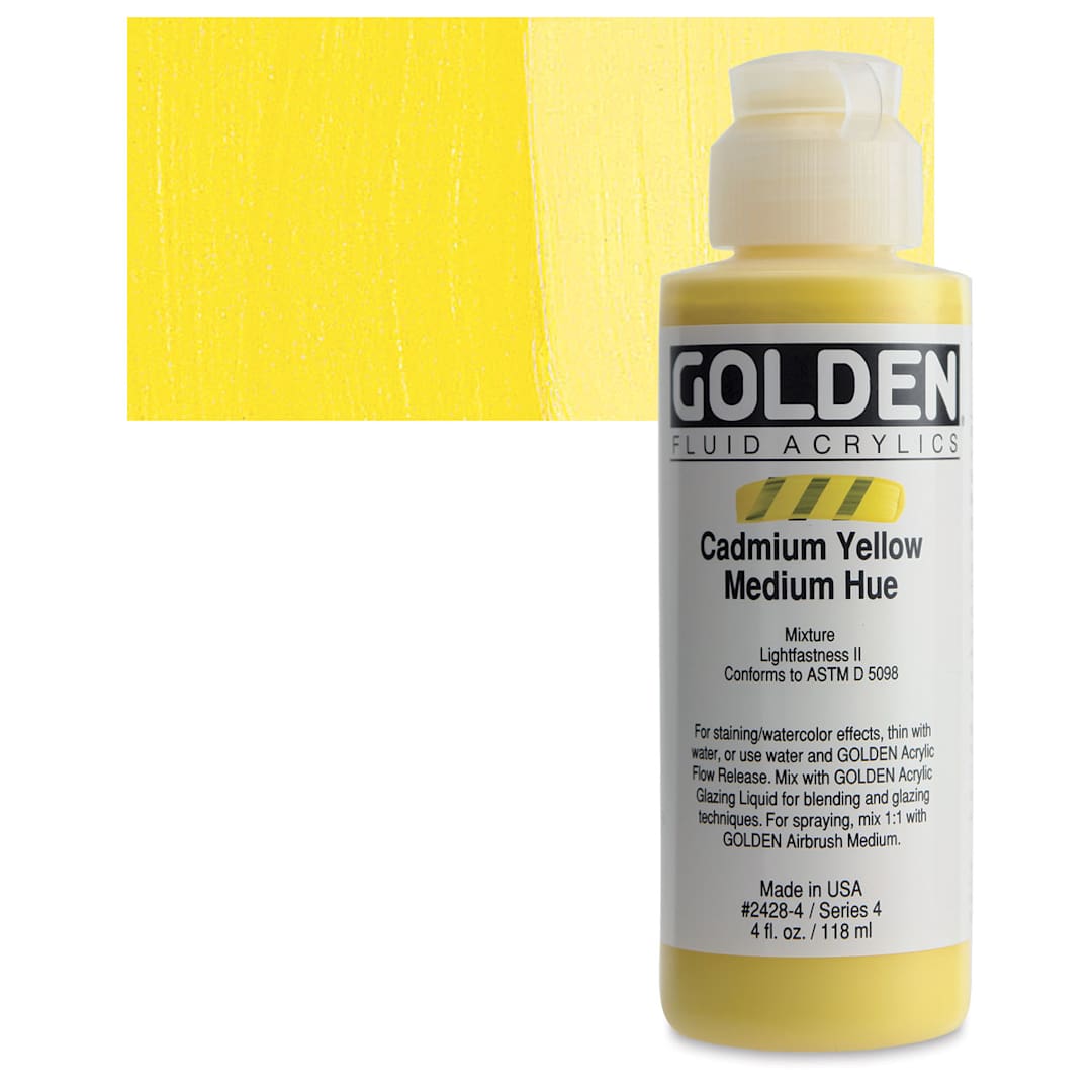 Open in modal - Golden Fluid Acrylic - Cadmium Yellow Medium Hue, 4 oz bottle and swatch