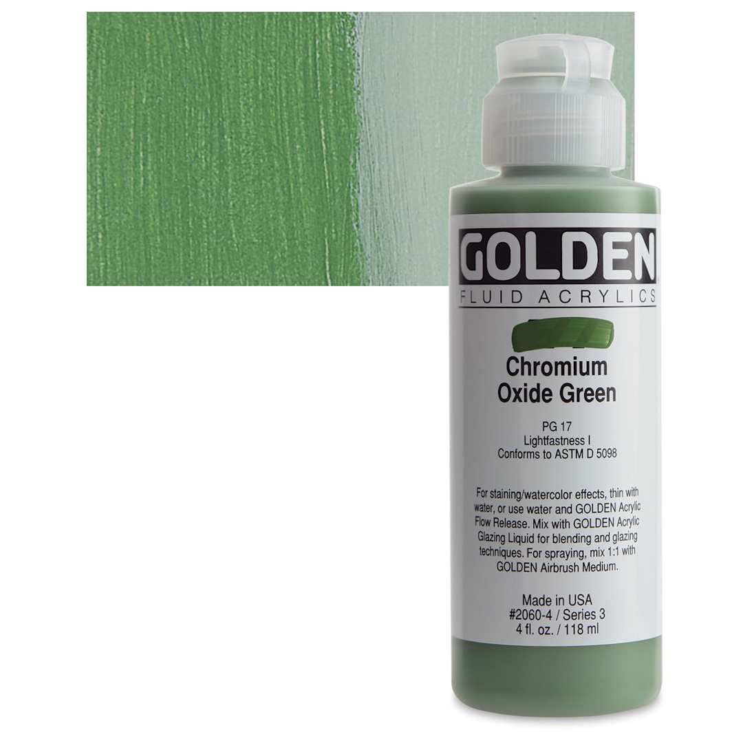 Open in modal - Golden Fluid Acrylic - Chromium Oxide Green, 4 oz bottle and swatch