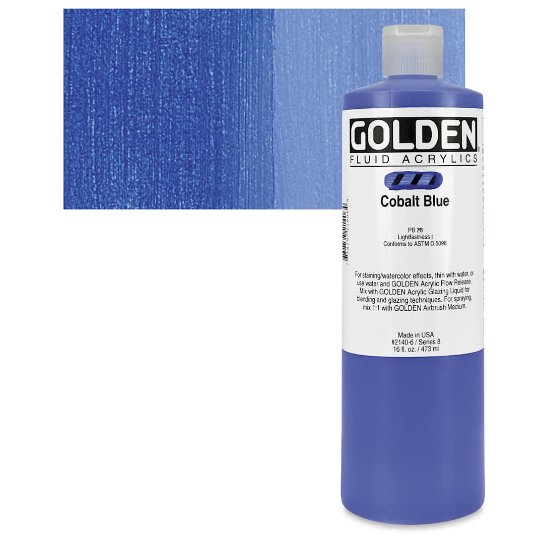 Open in modal - Golden Fluid Acrylic - Cobalt Blue, 16 oz bottle and swatch