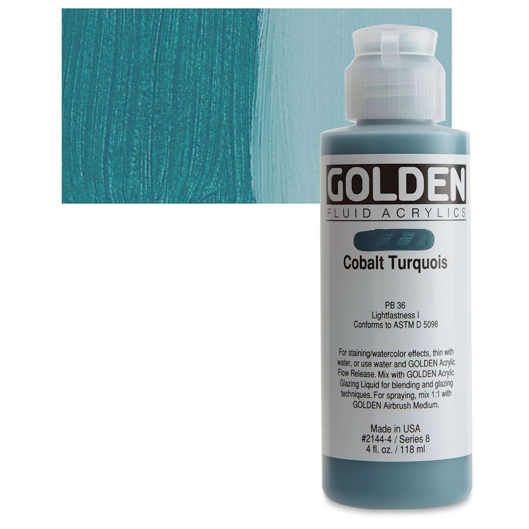 Open in modal - Golden Fluid Acrylic - Cobalt Turquoise, 4 oz bottle and swatch