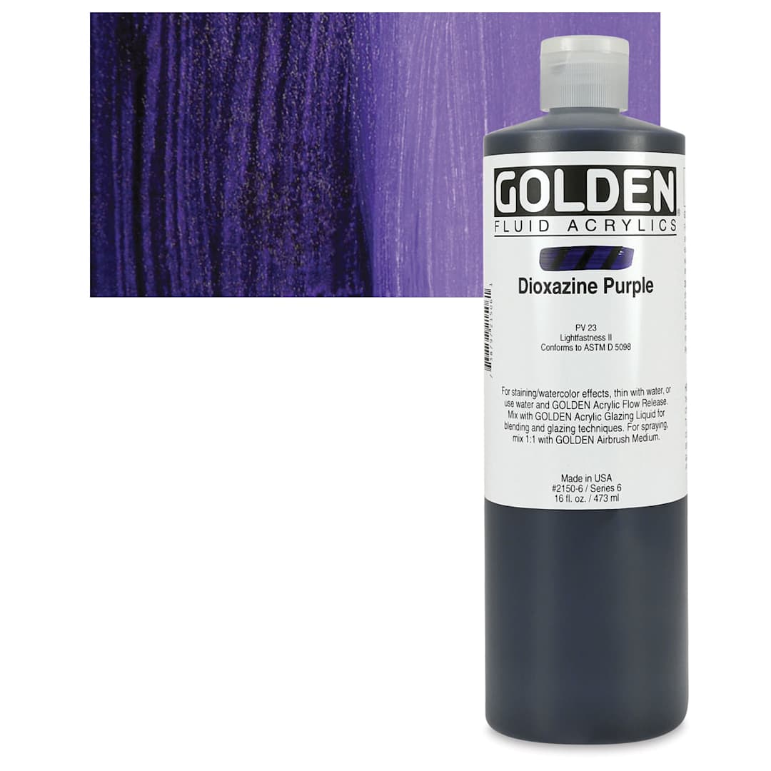 Open in modal - Golden Fluid Acrylic - Dioxazine Purple, 16 oz bottle and swatch