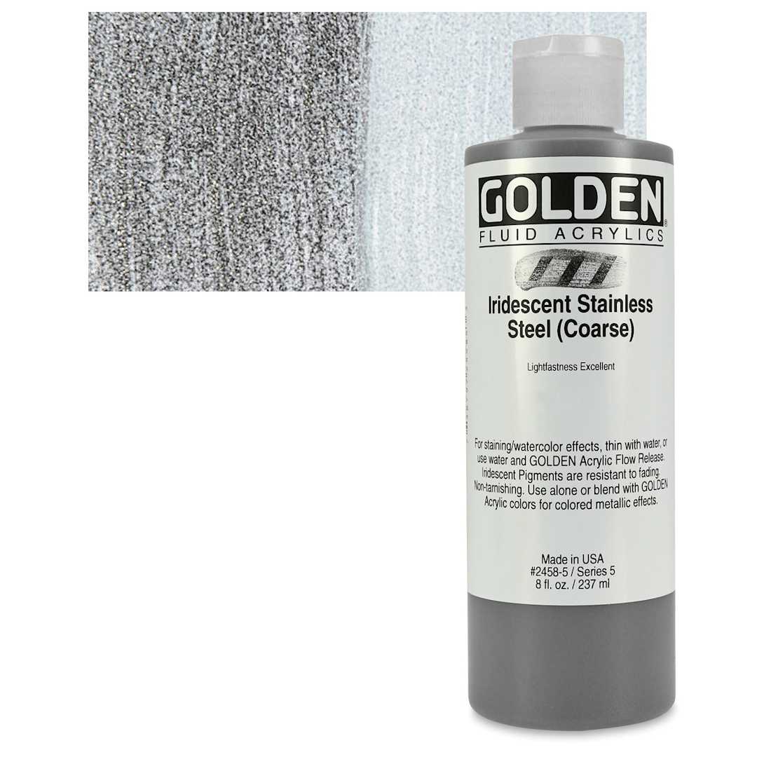 Open in modal - Golden Fluid Acrylic - Iridescent Stainless Steel, 8 oz bottle and swatch