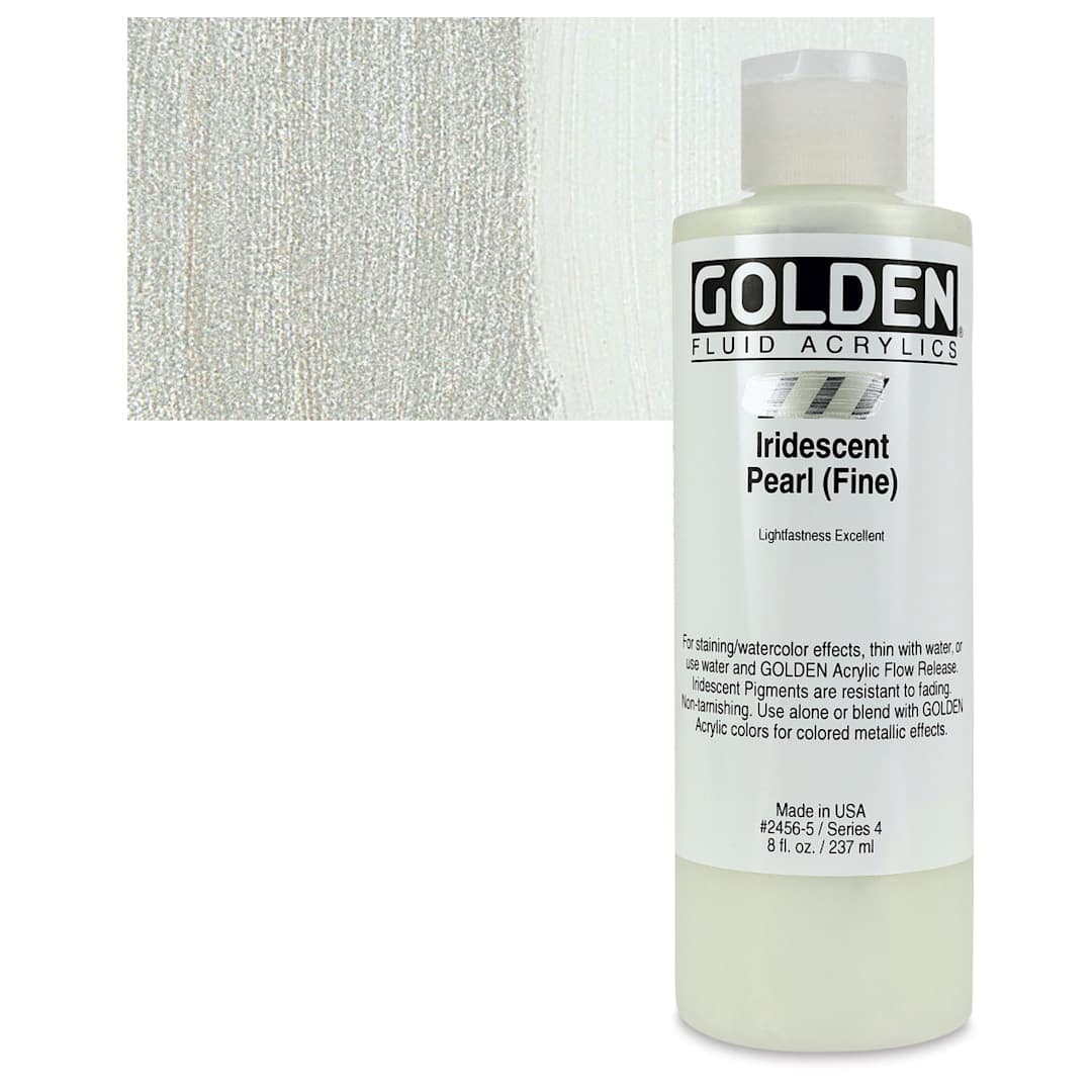 Open in modal - Golden Fluid Acrylic - Iridescent Pearl (Fine), 8 oz bottle and swatch