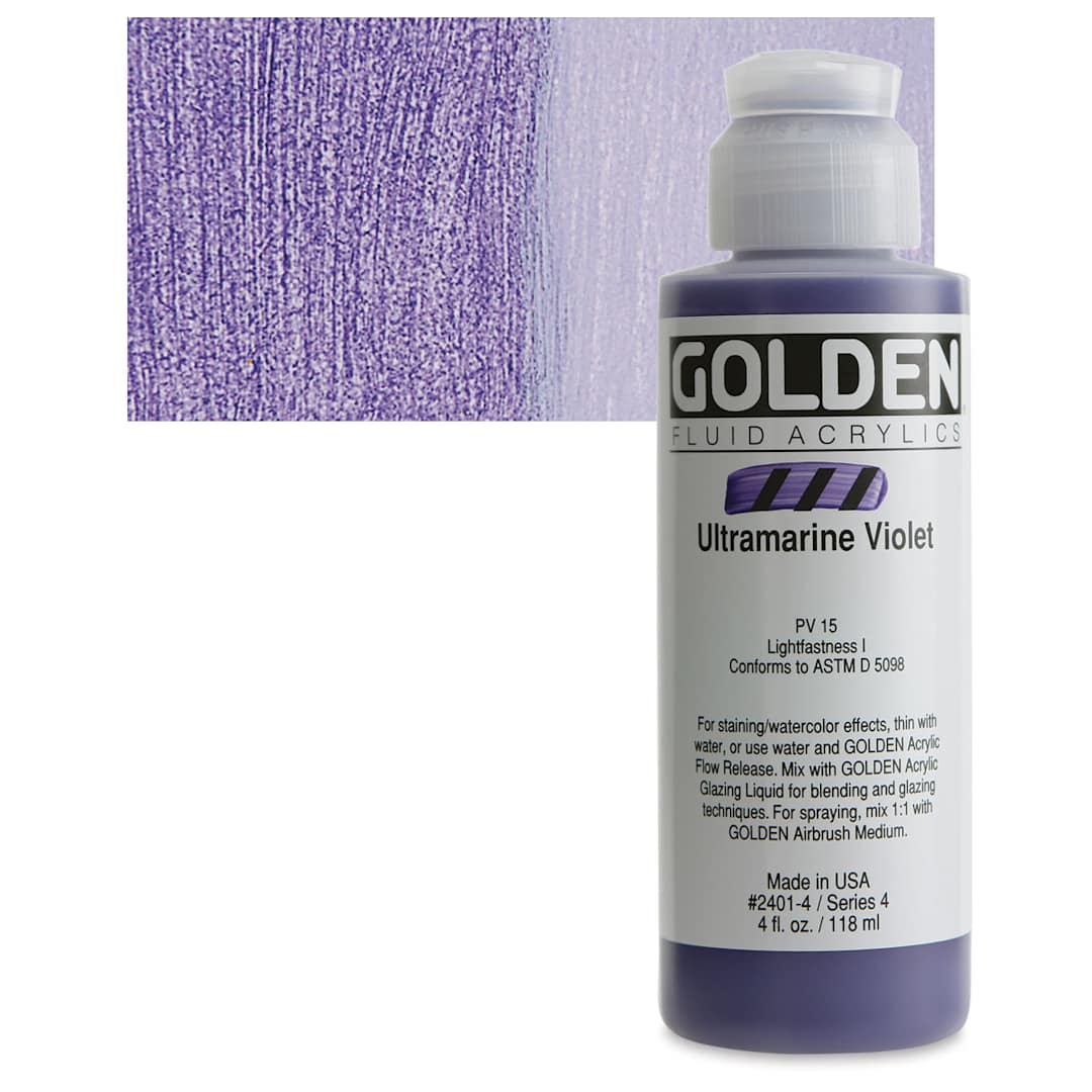 Open in modal - Golden Fluid Acrylic - Ultramarine Violet, 4 oz bottle and swatch