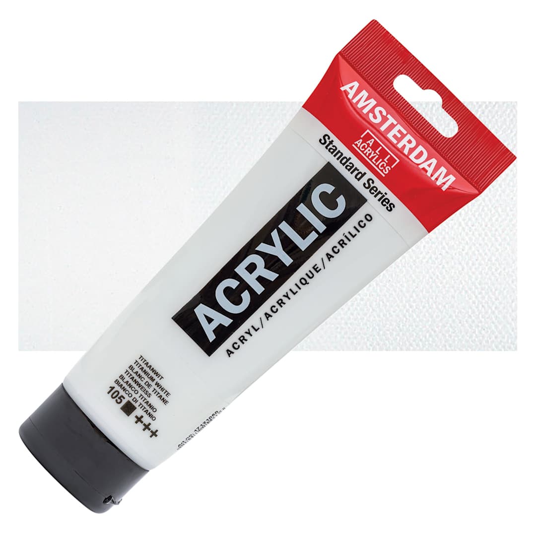 Open in modal - Amsterdam Standard Series Acrylic Paint - Titanium White, 250 ml Tube and swatch