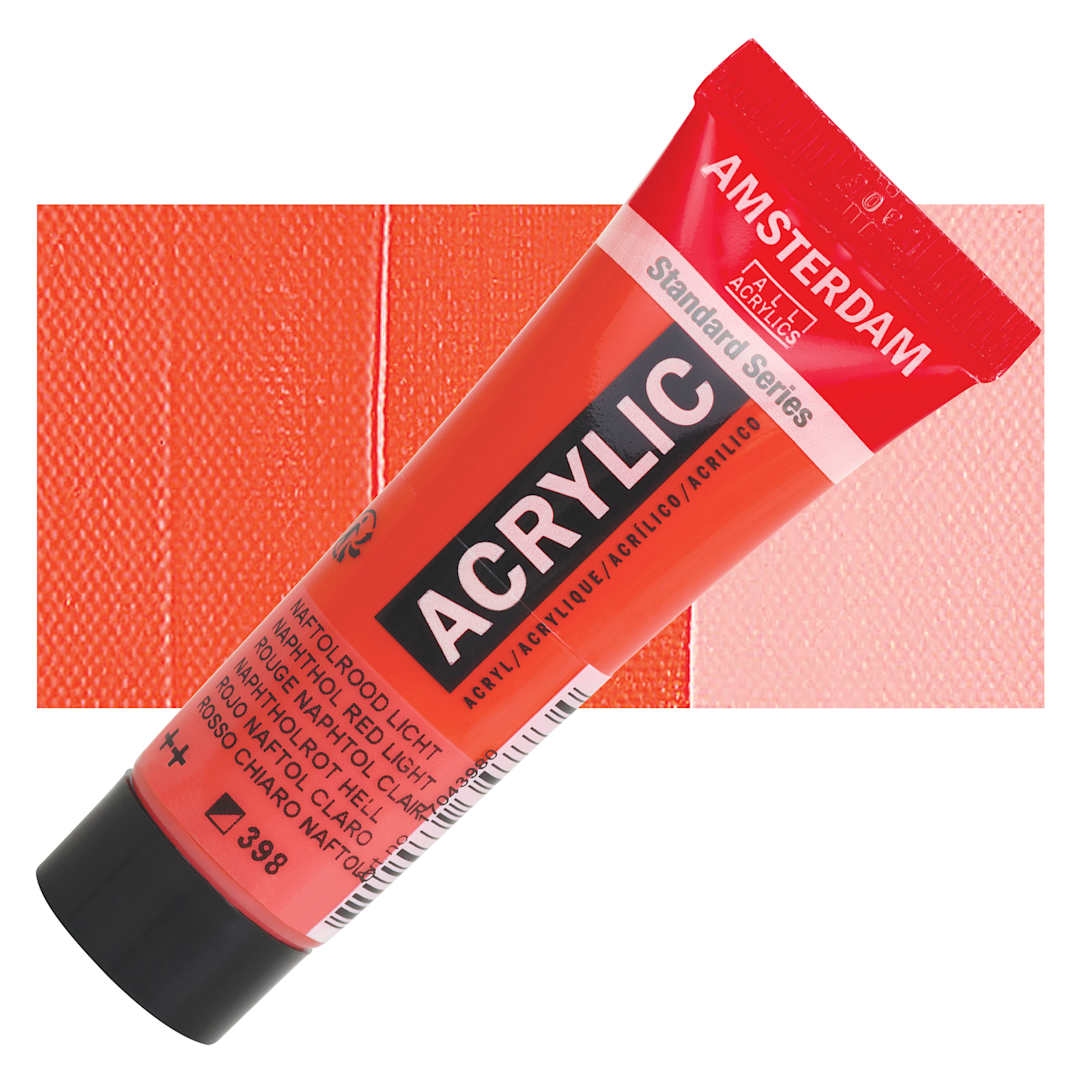 Open in modal - Amsterdam Standard Series Acrylic - Naphthol Red Light, 20 ml Tube and swatch