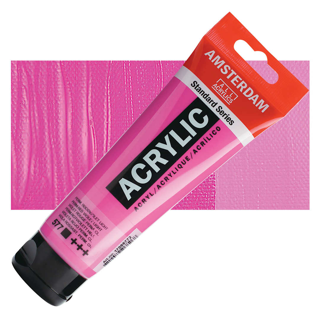 Open in modal - Amsterdam Standard Series Acrylic Paint - Permanent Red Violet Light, 120 ml Tube and swatch