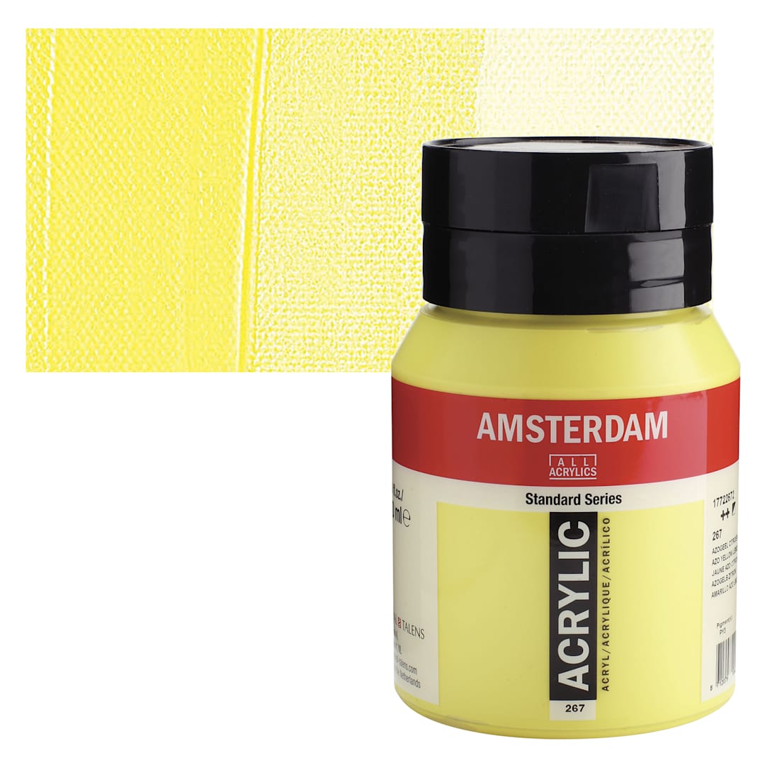 Open in modal - Amsterdam Standard Series Acrylic - Azo Yellow Lemon, 500 ml bottle and swatch