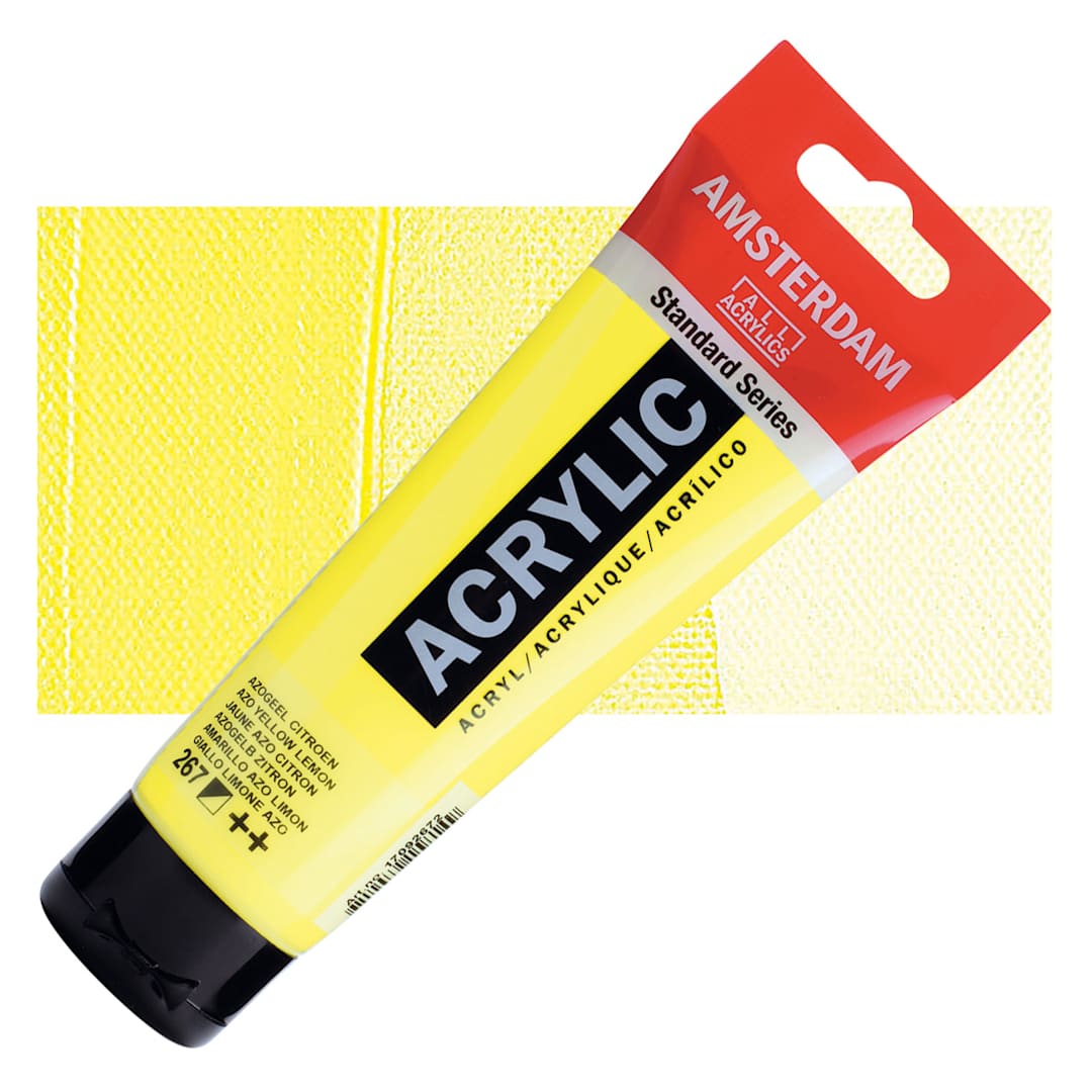 Open in modal - Amsterdam Standard Series Acrylic Paint - Azo Yellow Lemon, 120 ml Tube and swatch