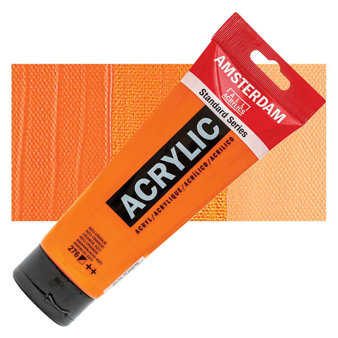 Open in modal - Amsterdam Standard Series Acrylic Paint - Azo Orange, 250 ml Tube and swatch