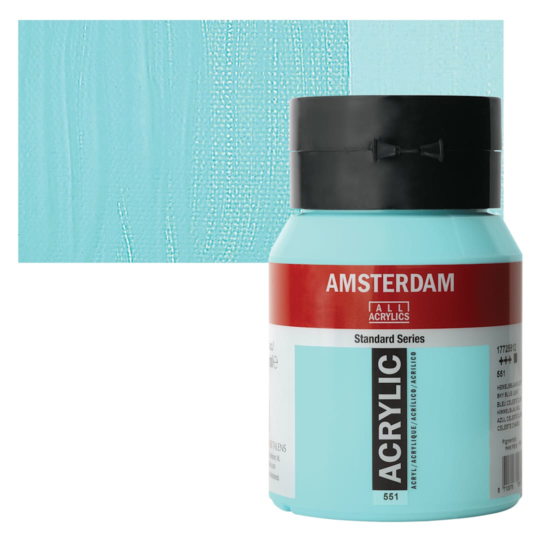Open in modal - Amsterdam Standard Series Acrylic Paint - Sky Blue Light, 500 ml, Bottle and swatch