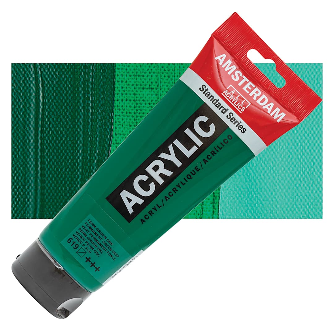 Open in modal - Amsterdam Standard Series Acrylic Paint - Permanent Green Deep, 250 ml Tube and swatch