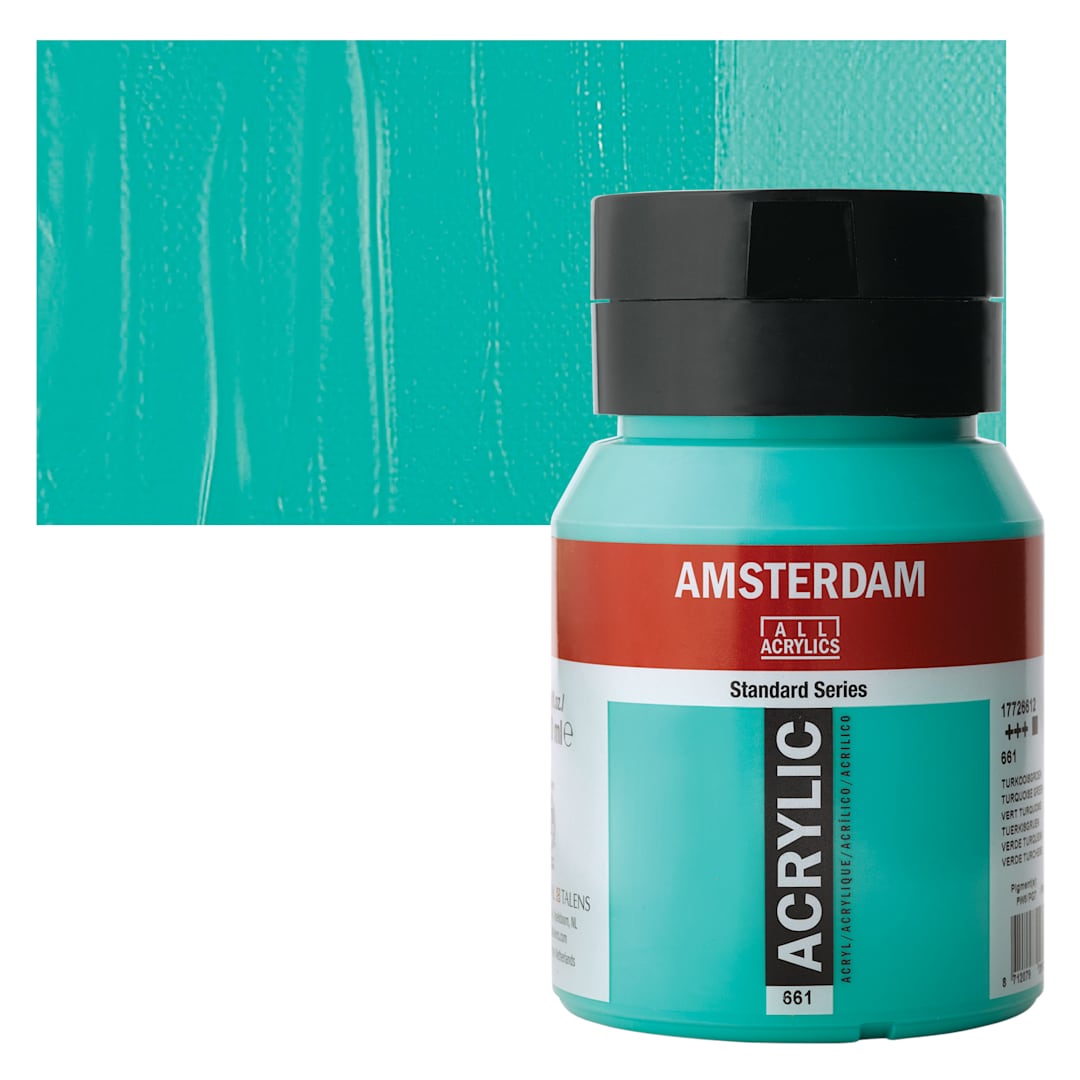 Open in modal - Amsterdam Standard Series Acrylic Paint - Turquoise Green, 500 ml, Bottle and swatch