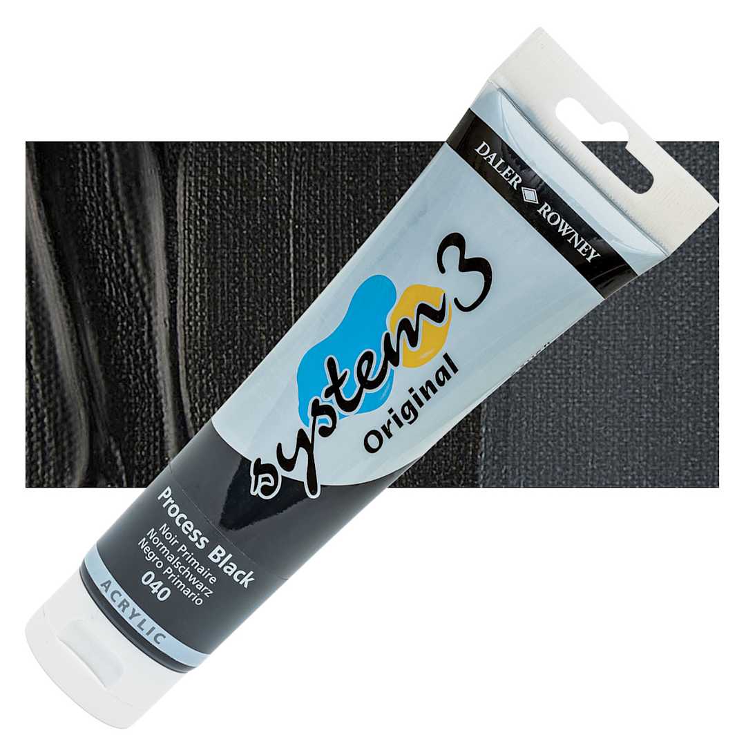 Open in modal - Daler-Rowney System3 Acrylic - Process Black, 150 ml tube and swatch