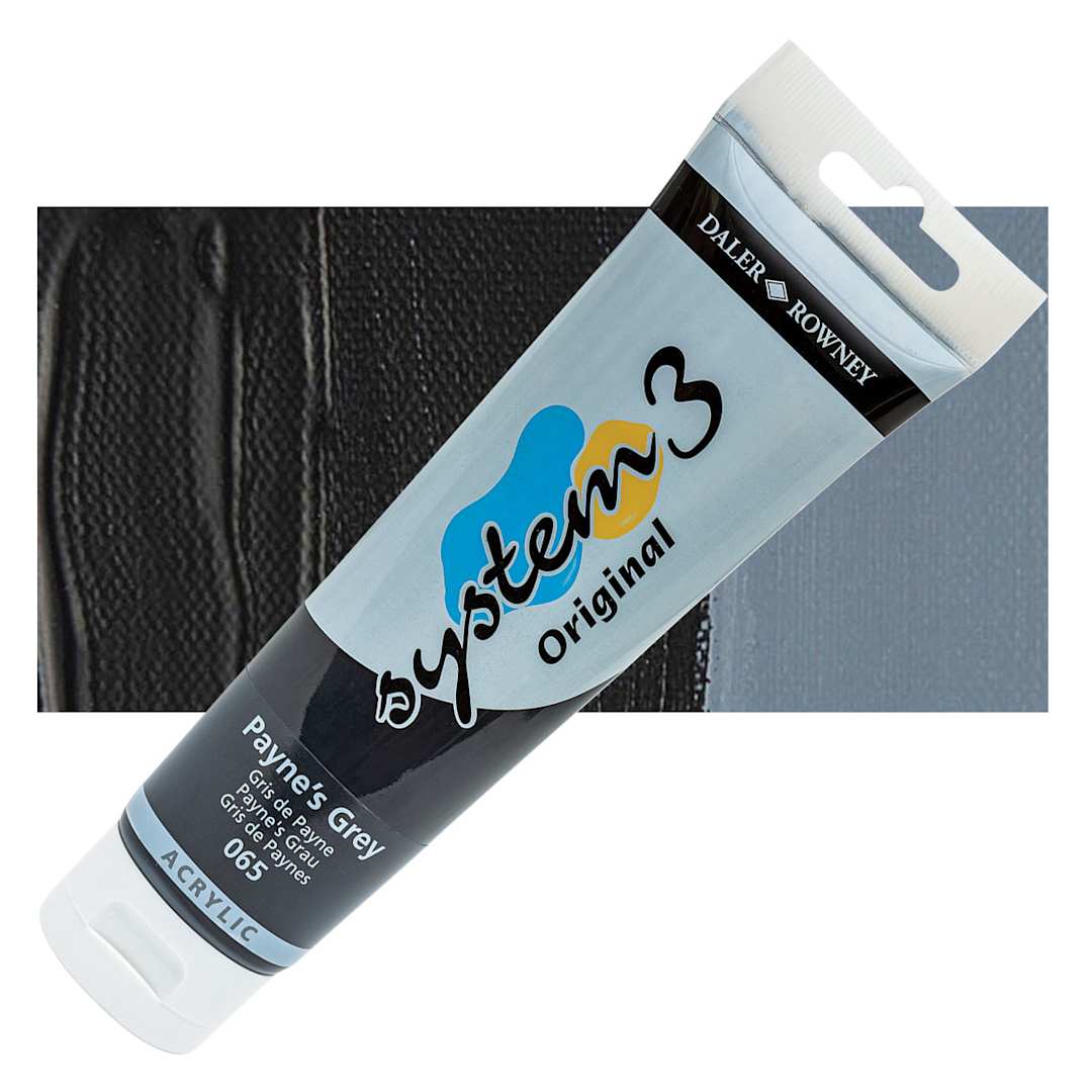 Open in modal - Daler-Rowney System3 Acrylic - Payne's Gray, 150 ml tube and swatch