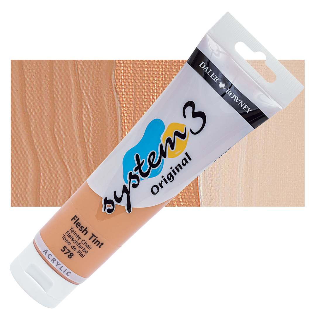Open in modal - Daler-Rowney System3 Acrylic - Peach Pink, 150 ml tube and swatch