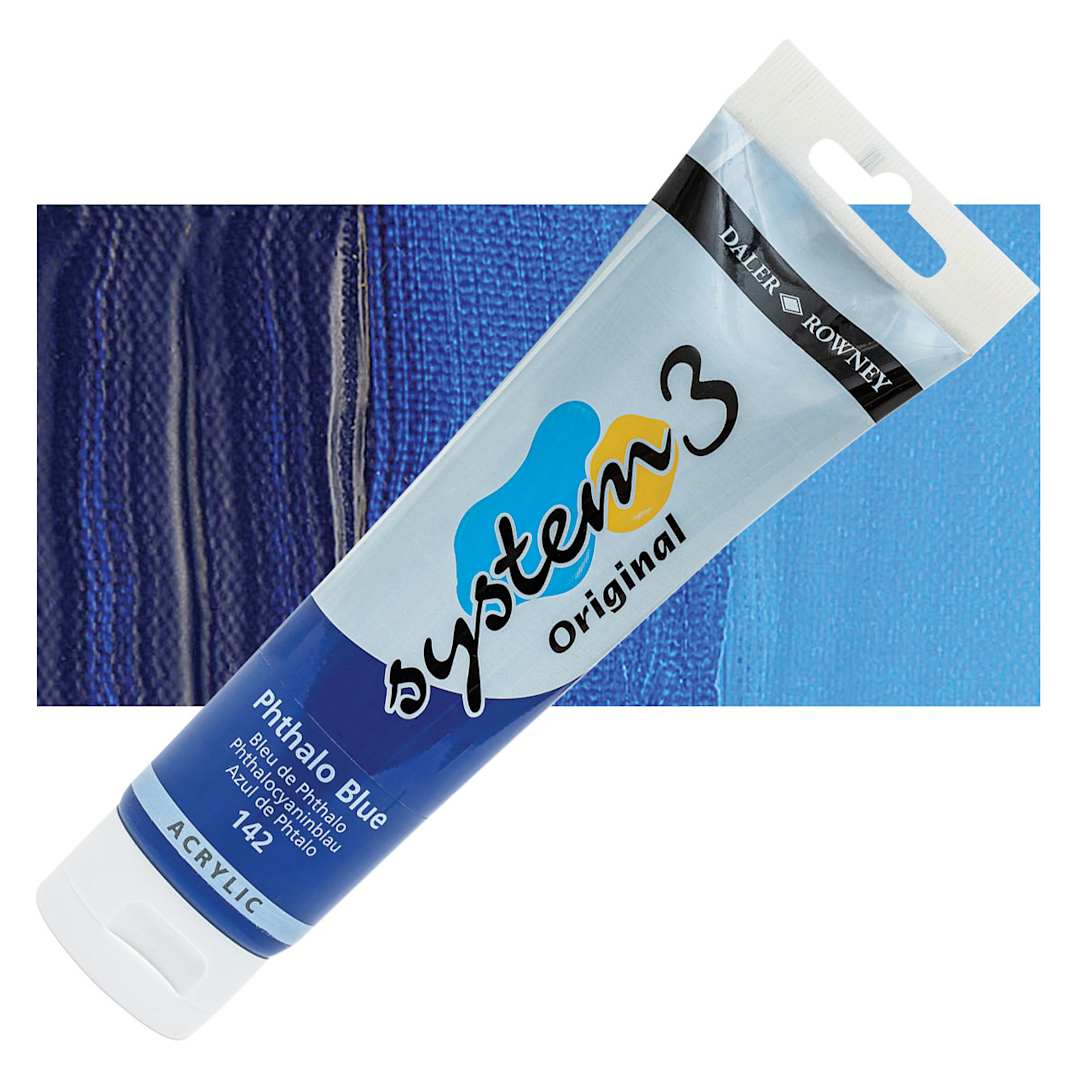 Open in modal - Daler-Rowney System3 Acrylic - Phthalo Blue, 150 ml tube and swatch