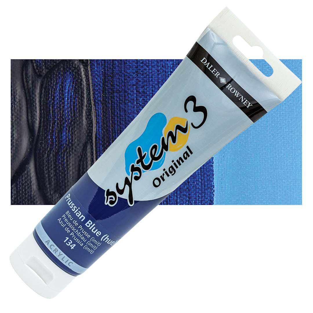 Open in modal - Daler-Rowney System3 Acrylic - Prussian Blue Hue, 150 ml tube and swatch