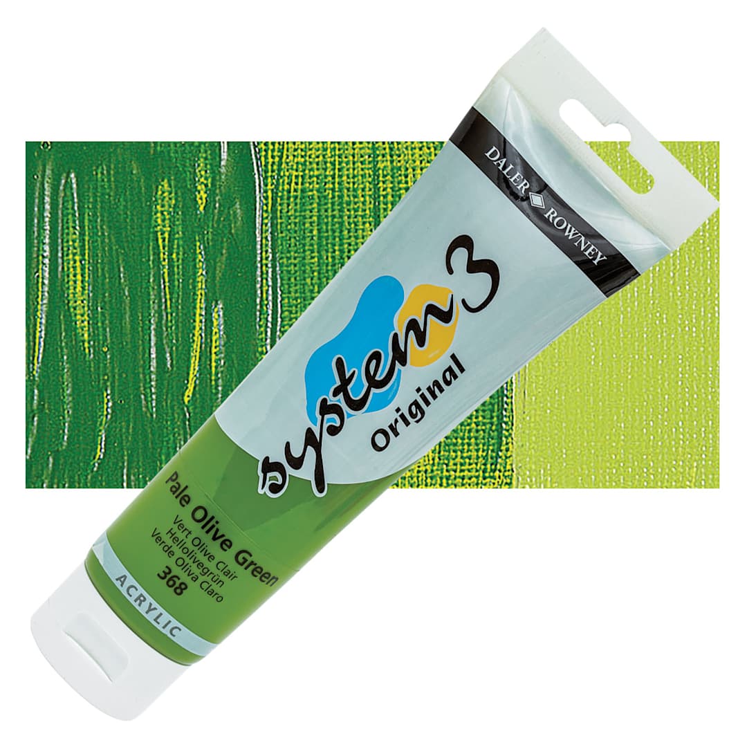 Open in modal - Daler-Rowney System3 Acrylic - Pale Olive Green, 150 ml tube and swatch