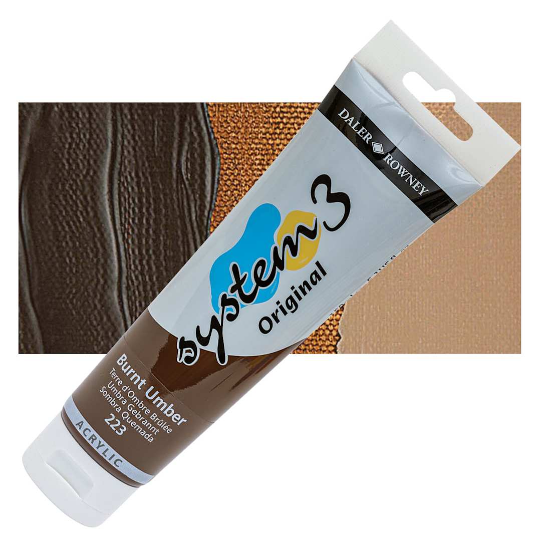 Open in modal - Daler-Rowney System3 Acrylic - Burnt Umber, 150 ml tube and swatch