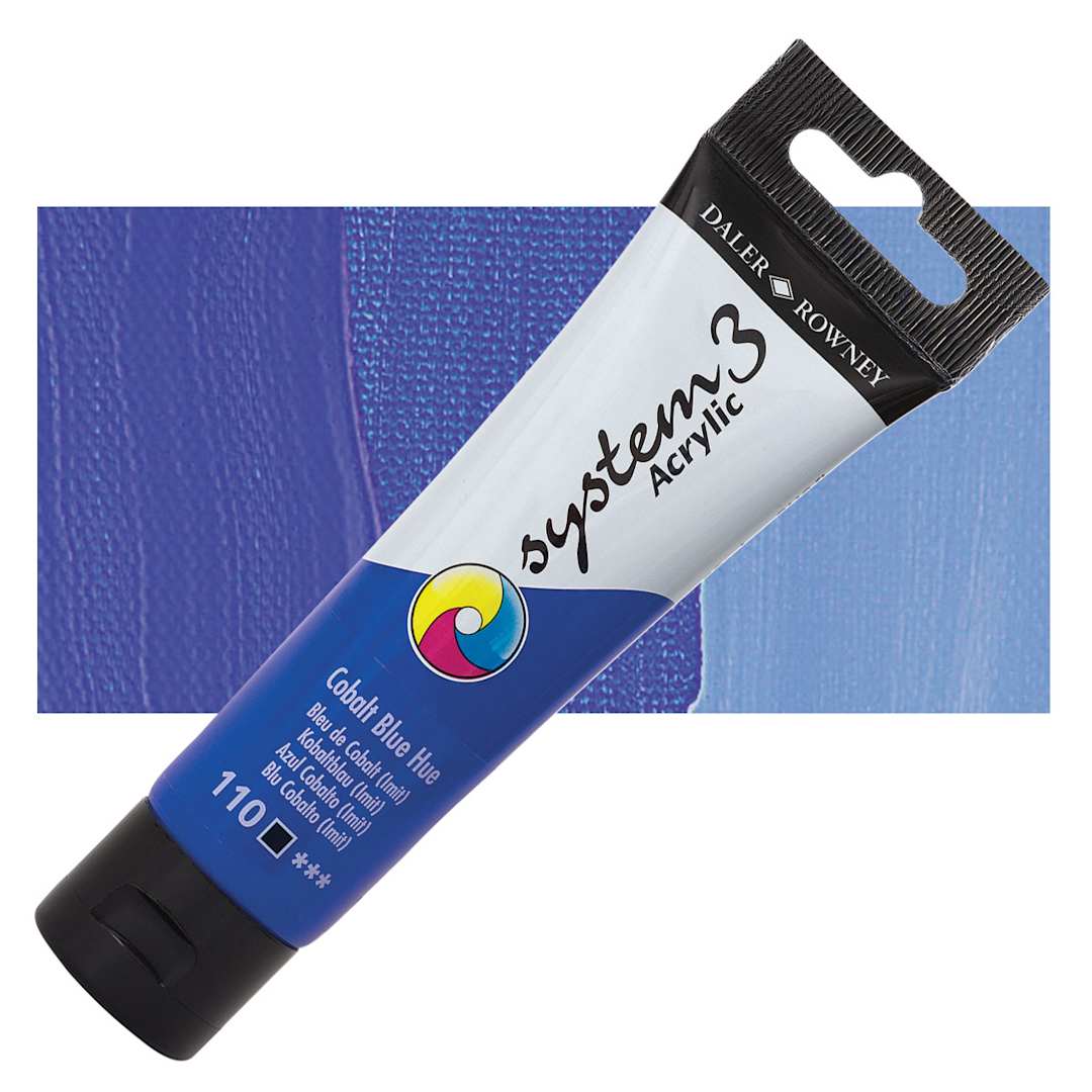 Open in modal - Daler-Rowney System3 Acrylic - Cobalt Blue Hue, 59 ml tube and swatch