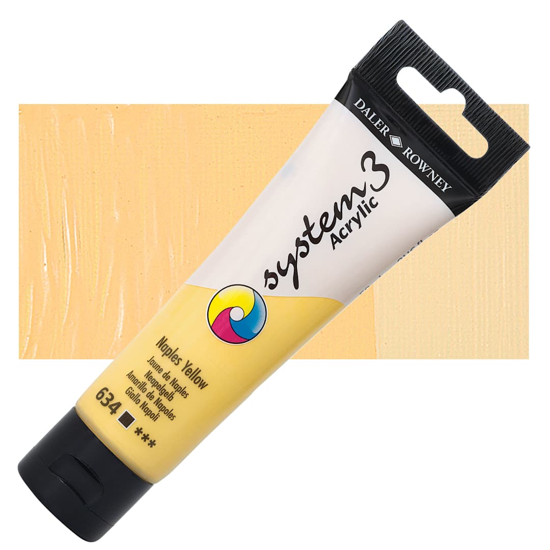 Open in modal - Daler-Rowney System3 Acrylic - Naples Yellow, 59 ml tube and swatch