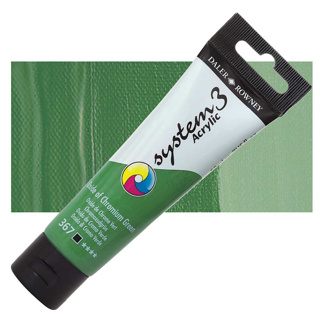 Open in modal - Daler-Rowney System3 Acrylic - Oxide of Green Chromium, 59 ml tube and swatch