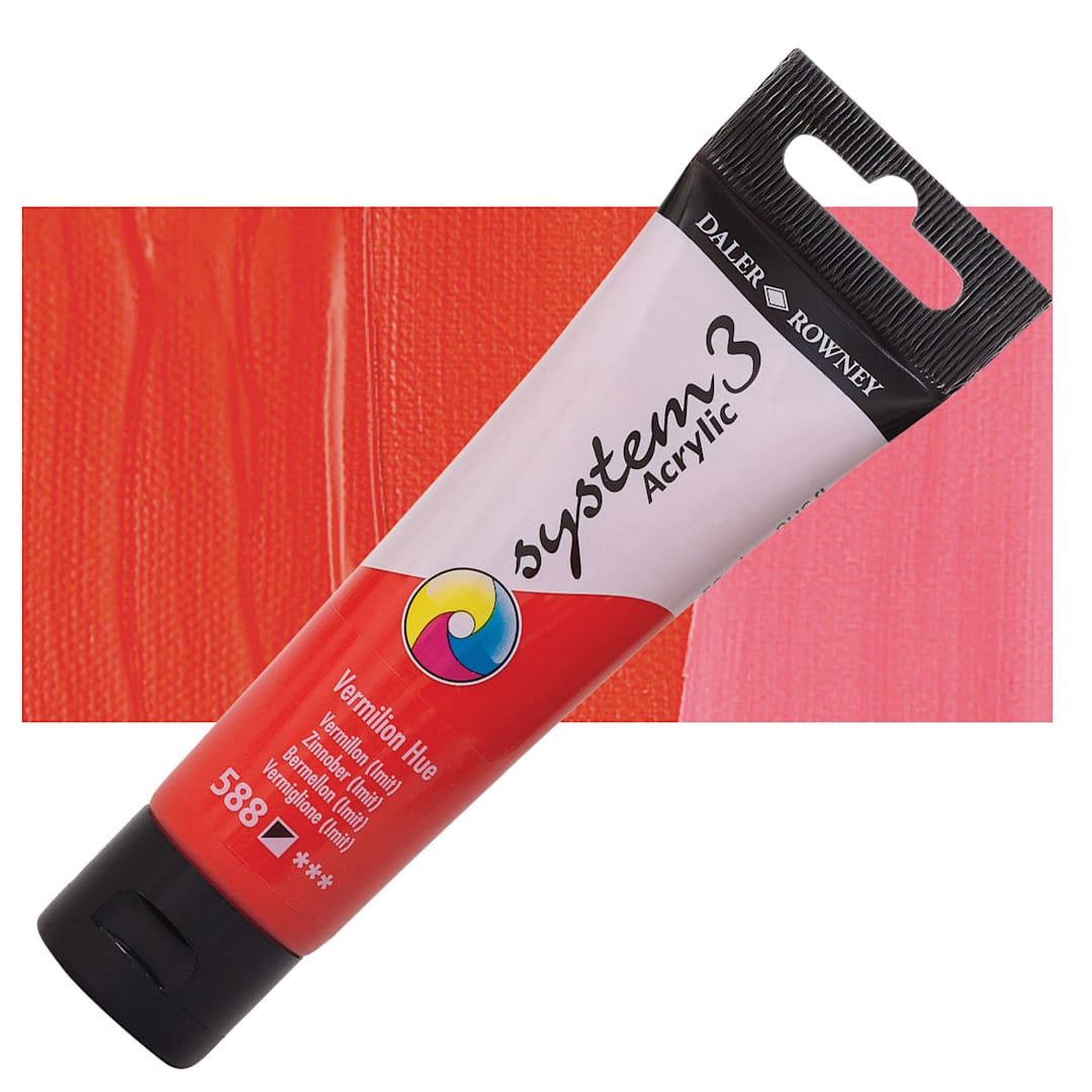 Open in modal - Daler-Rowney System3 Acrylic - Vermilion Hue, 59 tube ml and swatch