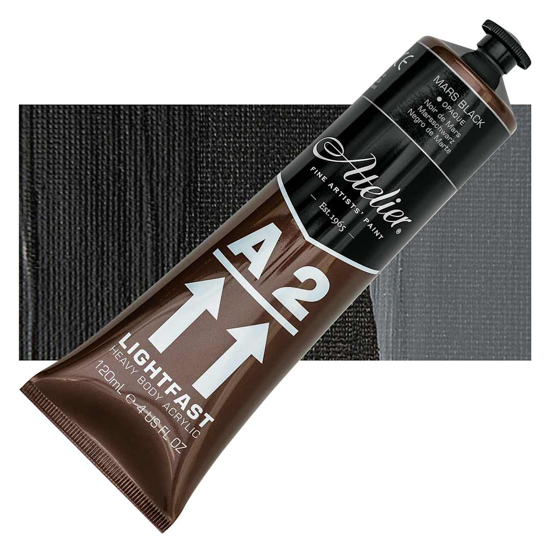 Open in modal - Chroma A2 Student Acrylic - Mars Black, 120 ml tube and swatch