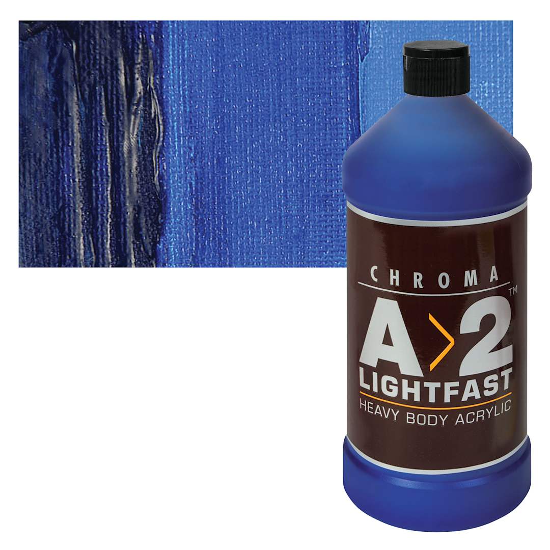 Open in modal - Chroma A2 Student Acrylics - Ultramarine Blue, 1 L, Bottle with swatch