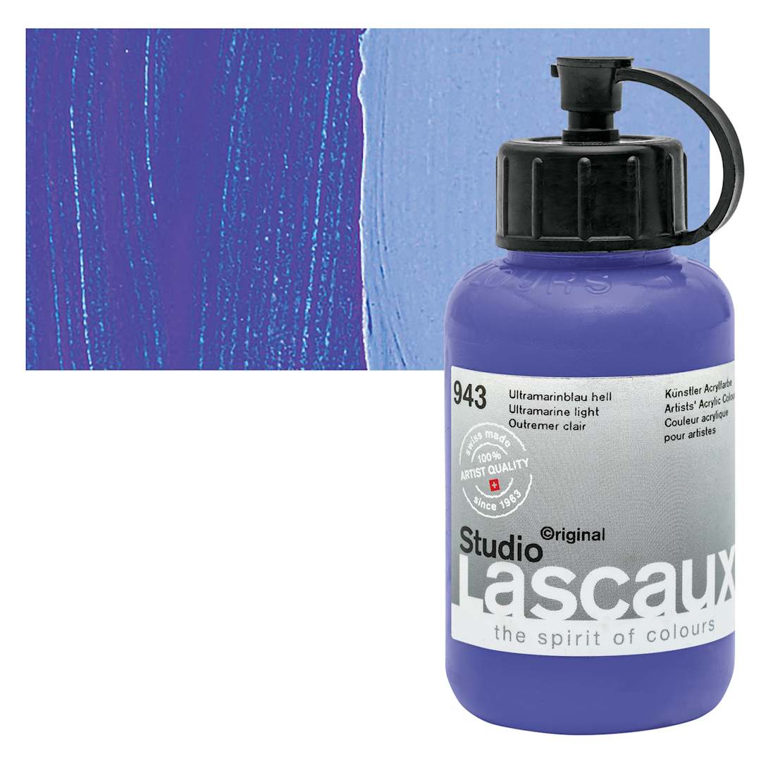 Open in modal - Lascaux Studio Acrylic - Ultramarine Blue Light, 85 ml bottle and swatch