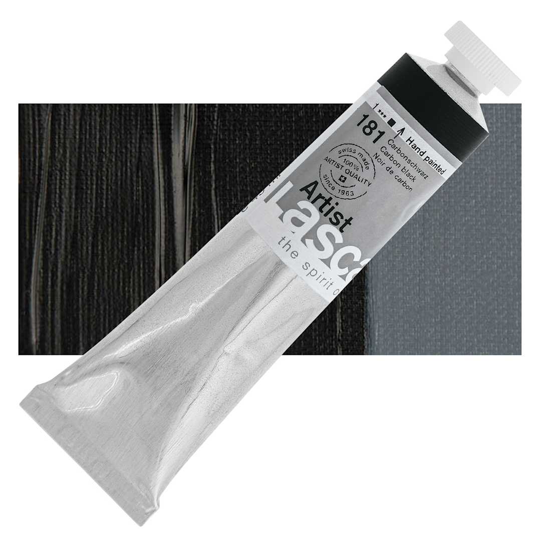 Open in modal - Lascaux Artist Acrylic - Carbon Black, 45 ml tube and swatch