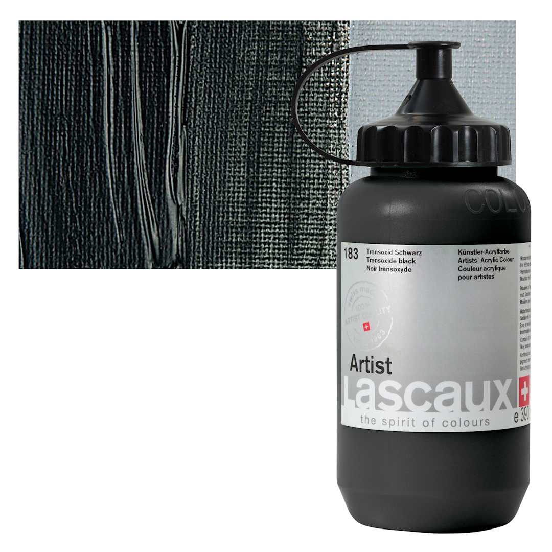 Open in modal - Lascaux Artist Acrylic - Transoxide Black, 390 ml Tube and swatch