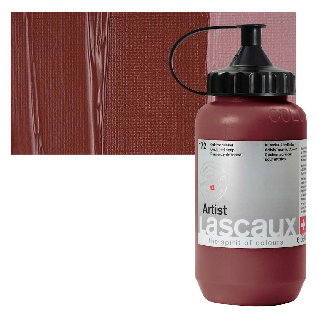 Open in modal - Lascaux Artist Acrylic - Oxide Red Deep, 390 ml Tube and swatch